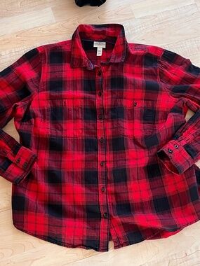 Vintage Y2K 90s St John’s Bay Womens Flannel Shirt Longsleeve XL Red Button Up